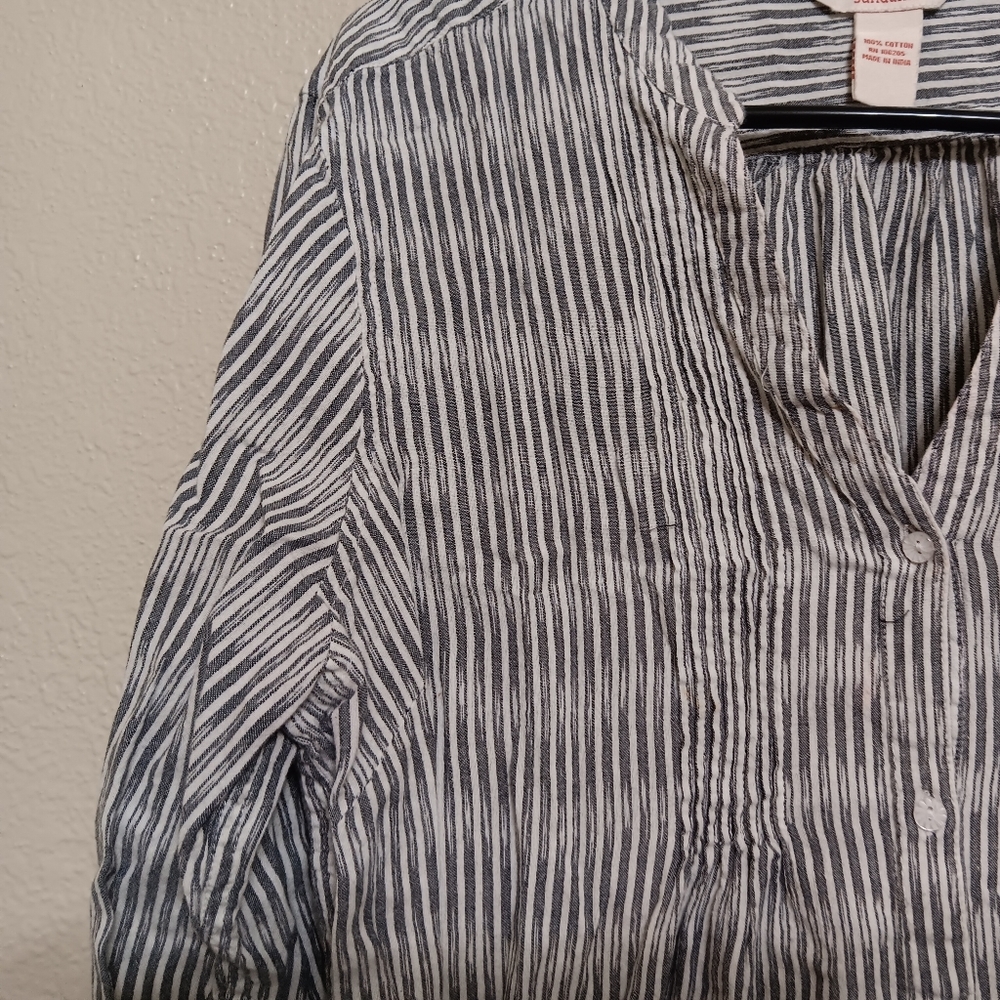 Sundance Gray Stripe Button Front Cotton Shirt Top - image 2